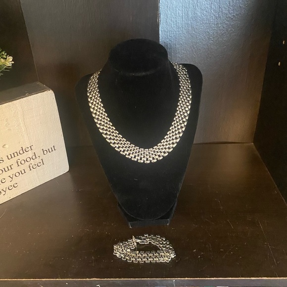 Vintage Napier Basket Weave Silver tone Chocker Necklace and matching bracelet - Picture 8 of 12